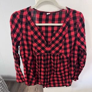 Old Navy Red and Black Checkered Blouse